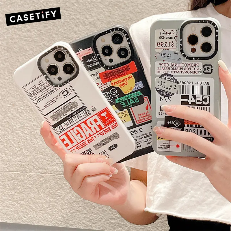 

CASETIFY Trendy Label Fashion Iphone Case for IPhone 13 11 12 14 Pro Max X XR XS 7 14 Plus Cartoon Shockproof Back Cover ZT0924