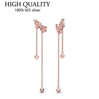fit original luxury 925 sterling silver fashion pink peach blossom earrings for women high quality diy fashion wedding jewelry