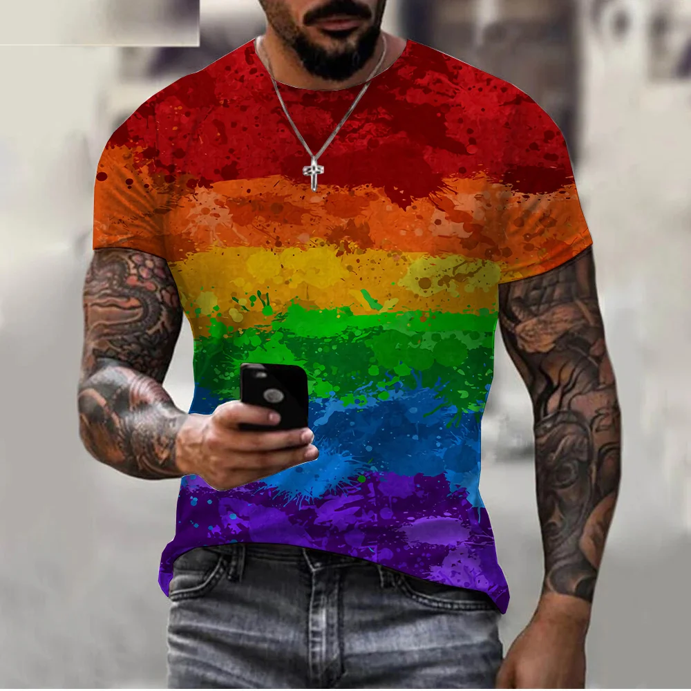 

New Rainbow Paint Splatter Print T-shirt Men Women Summer Hipster Colorful Ink 3D T Shirt Unisex Street Harajuku Oversized Tops