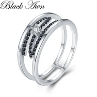 black awn silver color ring black spinel z wedding rings for women fashion jewelry hollow bague g017