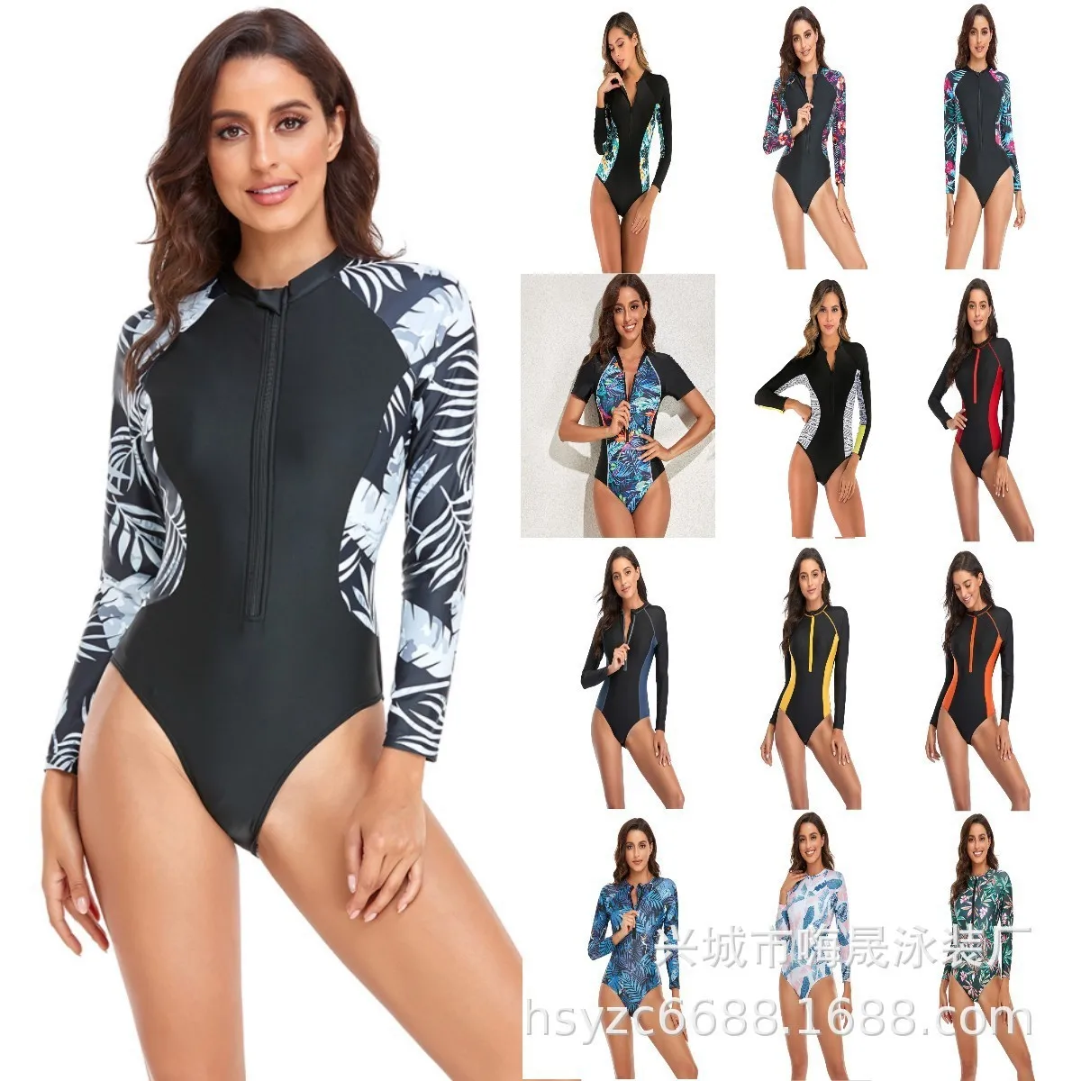 

Купальник-гидрокостюм, консервативный модный костюм для серфинга с длинными рукавами, купальник на молнии, Женский цельный купальник