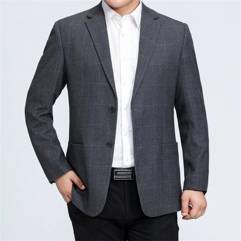 Business mens casual suit middle-aged jacket men plaid blazer masculino slim fit high quality male coats man clothes autumn