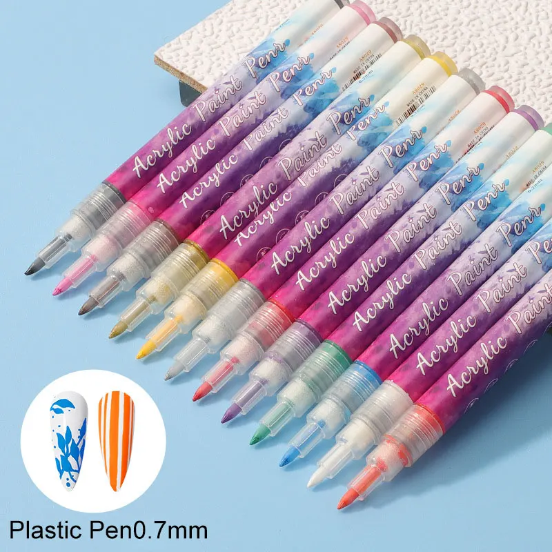 

12 Colors Nail Art Drawing Pen 0.7mm Nail Acrylic Pen Painting Liner DIY Graffiti Design Nail Art Beauty Nail Tool