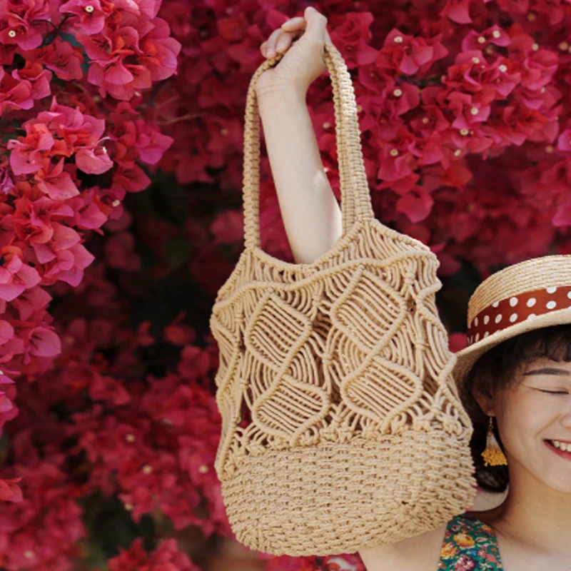 

Fashion Design Leisure Summer Beach Women's Handbag Bali Shopping Bag Rope Woven Hollow Large Grass Handbag