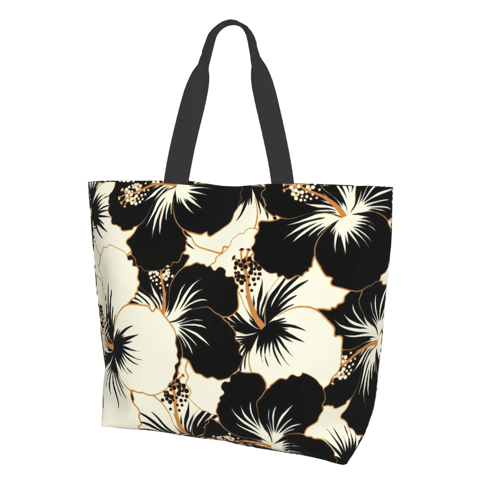 

Travel Commuter Tote Bag - Black Hibiscus Tote Bags for Women Pool Bag Beach Bags