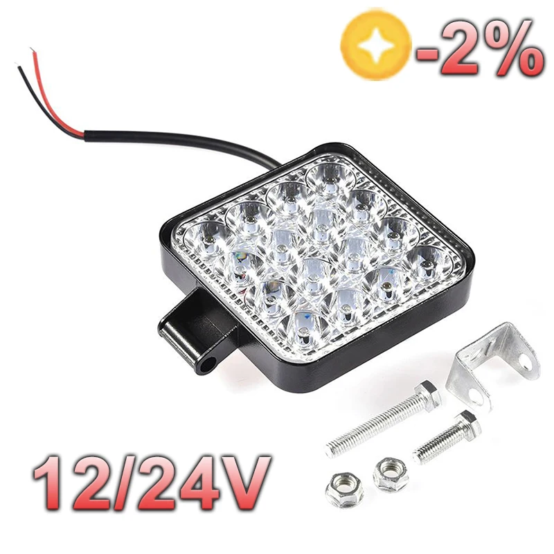 

12V-24V Waterproof Led Work Light Bar Square Spotlight 48W Work Light Headlight For Truck Off Road Night Driving Light For SUV