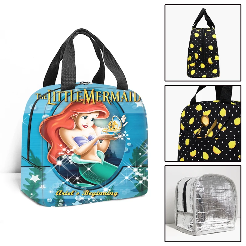 Disney The Little Mermaid Kids School Insulated Lunch Bag Thermal Cooler Tote Food Picnic Bags Children Travel Lunch Bags