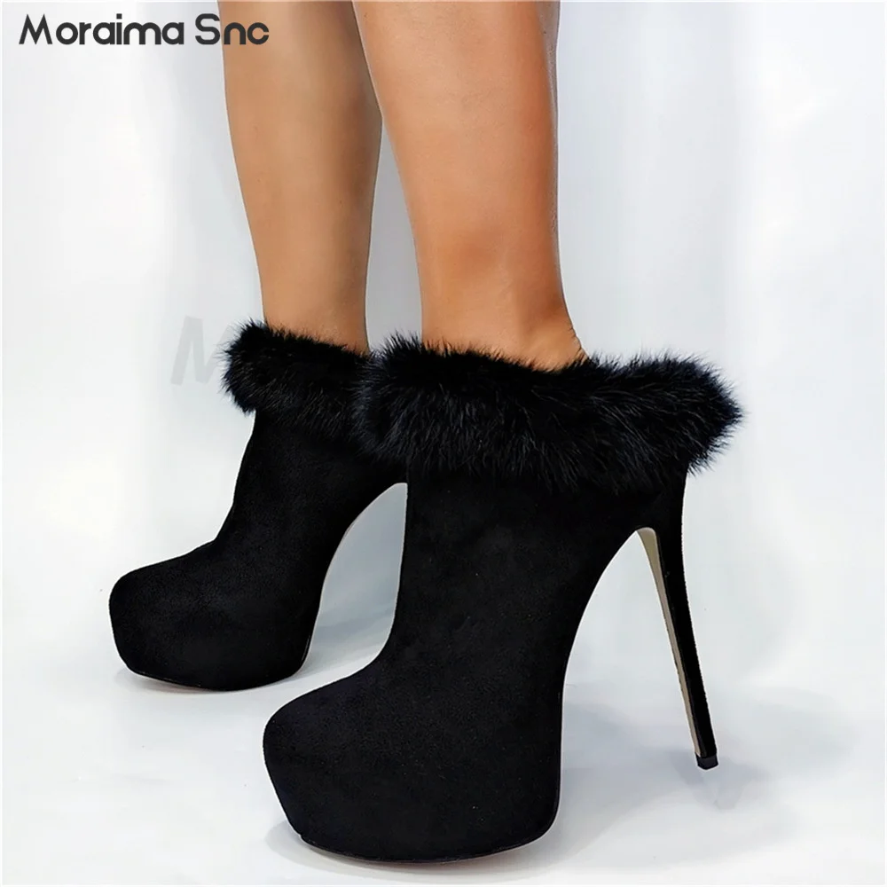Solid Color Black Stiletto Heels Large Size Round Toe High Platform Women's Shoes Sexy Fashion Fashion Banquet Single Shoes