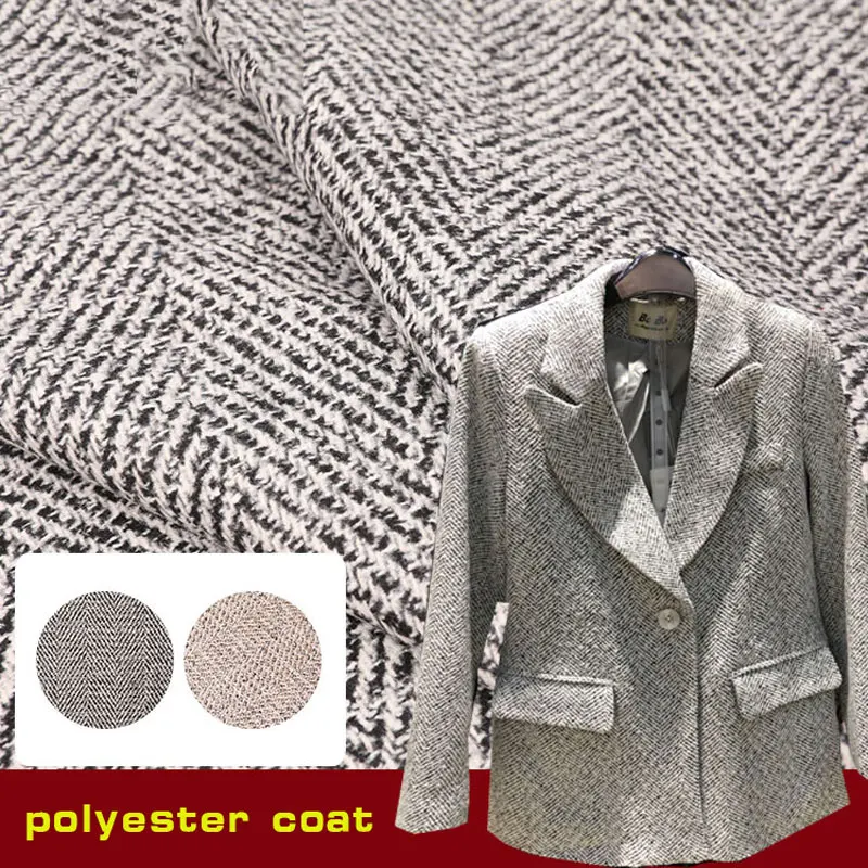 

Woolen Big Herringbone Woolen Fabric Plaid Suit Fabric Single-sided Yarn-dyed Melton Tartan