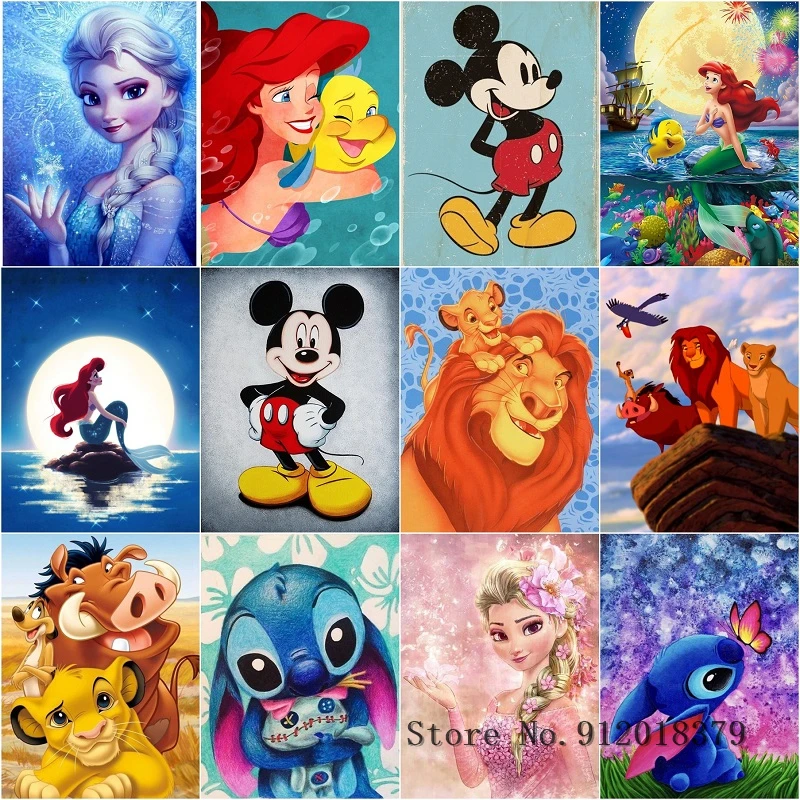 

Disney Decoration Diamond Painting Cartoon Lion King Mickey Square Diamond Embroidery Mosaic Cross Stitch Kit 5D Kids Room Decor