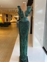 new ladies elegant sleeveless deep v mermaid green satin dress sexy lace beaded print pleated long prom dress can be customized