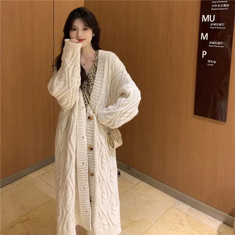 

Solid Colour Women's Long Knitted Jumper Spring and Autumn Models Hundred Loose Cardigan Sweater Fashion Lazy Wind Jumper Coat