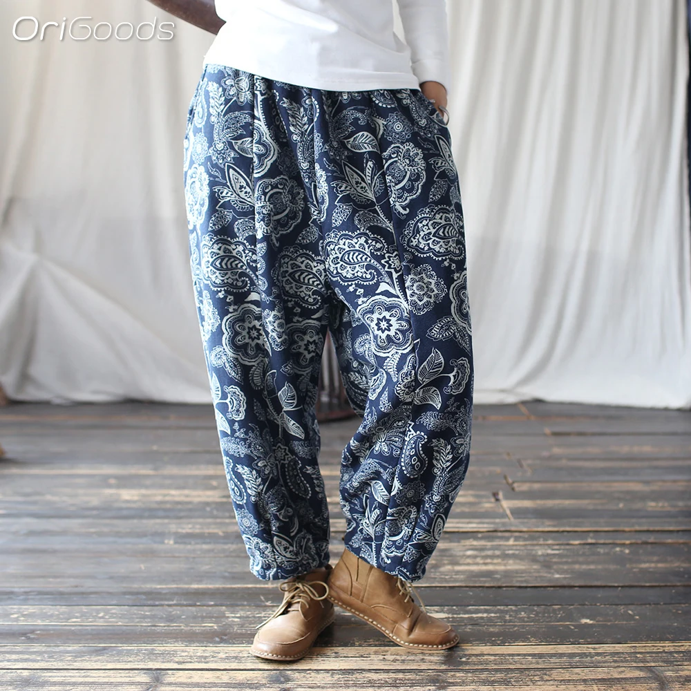 OriGoods Брюки Женские хлопчатобумажные теплые зимние брюки эластичная талия