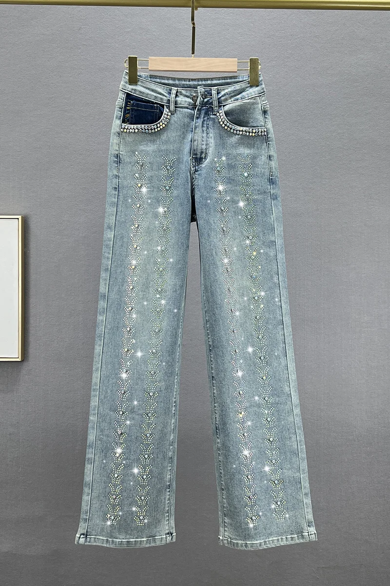 Loose Diamonds Jeans for Women Trendy 2023 Spring and Summer New Vintage High Waisted Figure Flattering Denim Mopping Pants