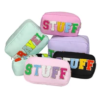 nylon waterproof easy carry cosmetic bag home utility organizer with stuff travel towel embroidered letter patch