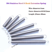 wire dia 1mm s hook extension spring od 8 12mm 304 stainless cylindroid helical pullback tension coil spring length 25 60mm