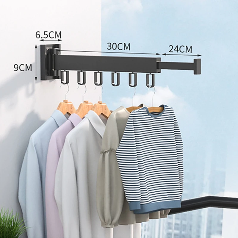 Folding Clothes Hanger Wall Mount Retractable Cloth Drying Rack Aluminum Laundry Clothesline Space Saving Drying
