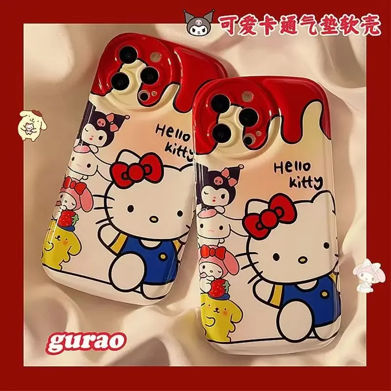 

Kawaii Hello Kitty Phone Case Sanrio Cartoon Cute Phone Case For iPhone 13 14 Mini 11 12 Pro Max Transparent Shell Soft Cover