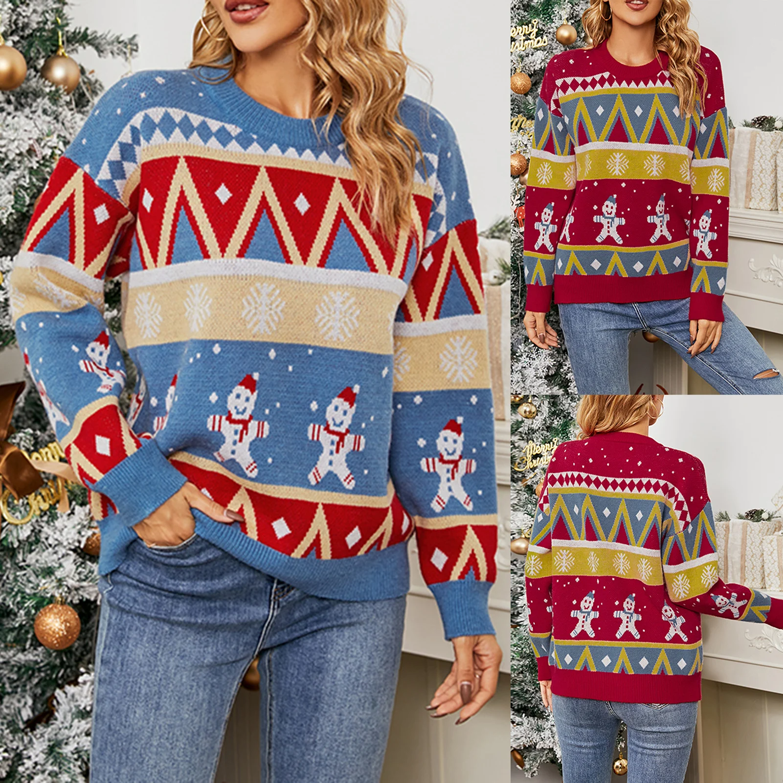 

Женский свитер, джемперы, Рождественский свитер, женская трикотажная одежда в рождественском стиле с изображением снеговика, снежинки, универсальная Повседневная Женская одежда Y2k