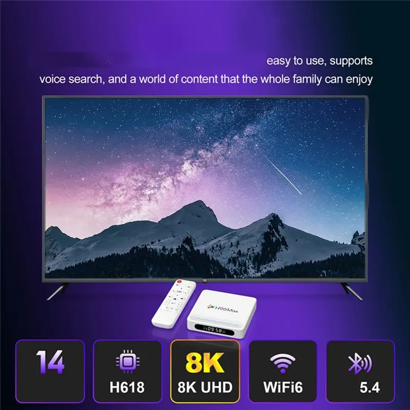 Фото Смарт ТВ-приставка H96 MAX H618 PLUS Android 14 с Wi-Fi 6, Bluetooth 5.4, пультом ДУ, поддержкой 8K, функцией голосового управления, медиаплеер, приставка для ТВ, вилка стандарта США №5