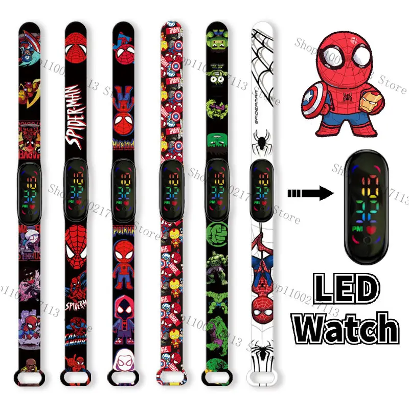 Disney Hulk Orologio Per Bambini Anime Figure Iron Man Captain America Print Led Braccialetto Sportivo Impermeabile Elettronico Orologi Per Bambini