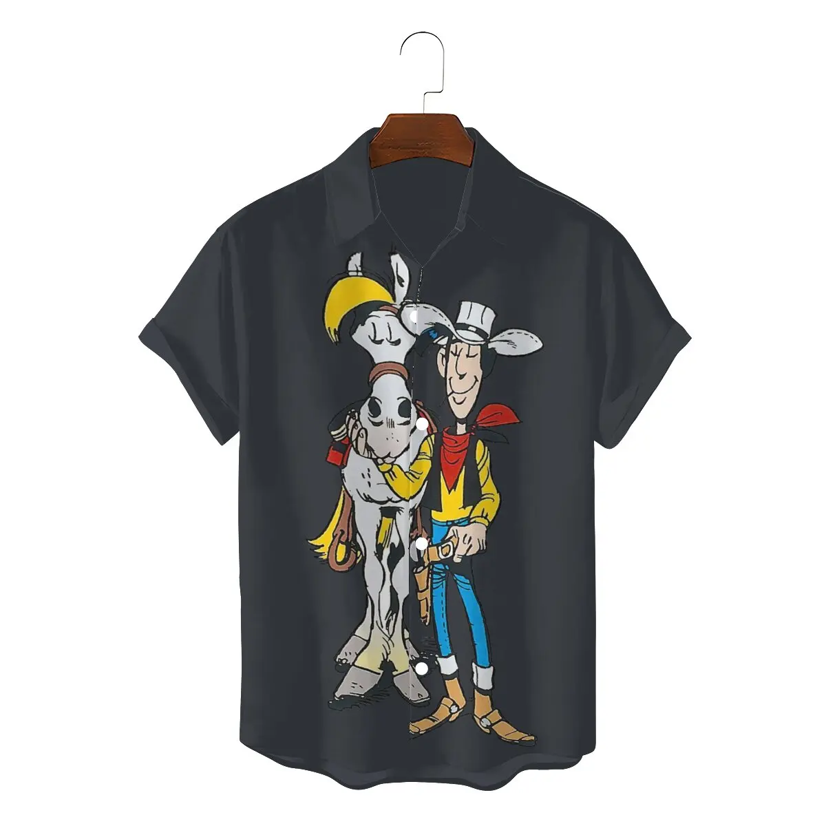 

Horse Men Hawaii Shirts Lucky Luke Cartoon Square Neck Tops 3D Shirt Humor Top Quality Gift Idea