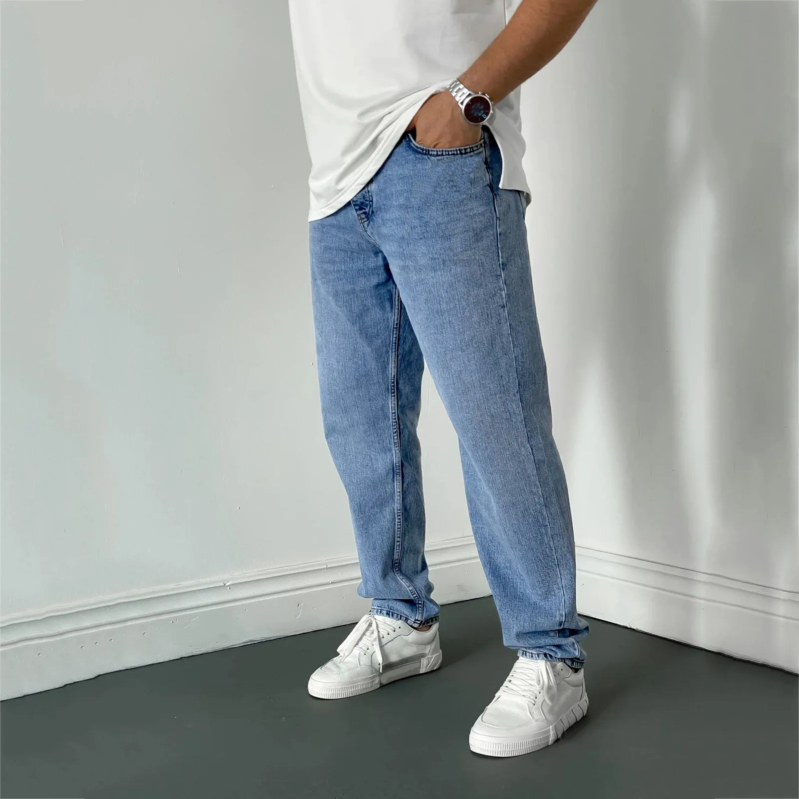 

Pocket Fly Solid Men's Fashion Pants Straight Denim Casual Zipper Jeans Trousers Men's pants