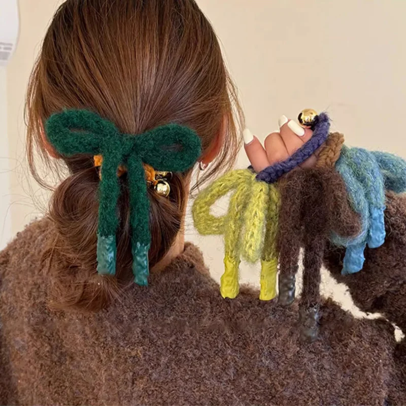 Мягкие шерстяные резинки для волос ручной работы модные с бантом девочек женские