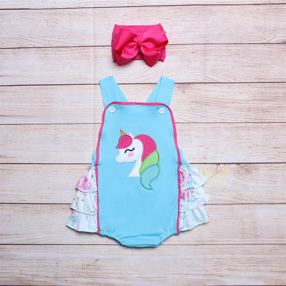 

Baby Girls Clothes Girl Romper For Summer New Style Cute Rainbow Horse Embroidery Romper Pretty Sky Blue Baby Jumpsuit For Girls