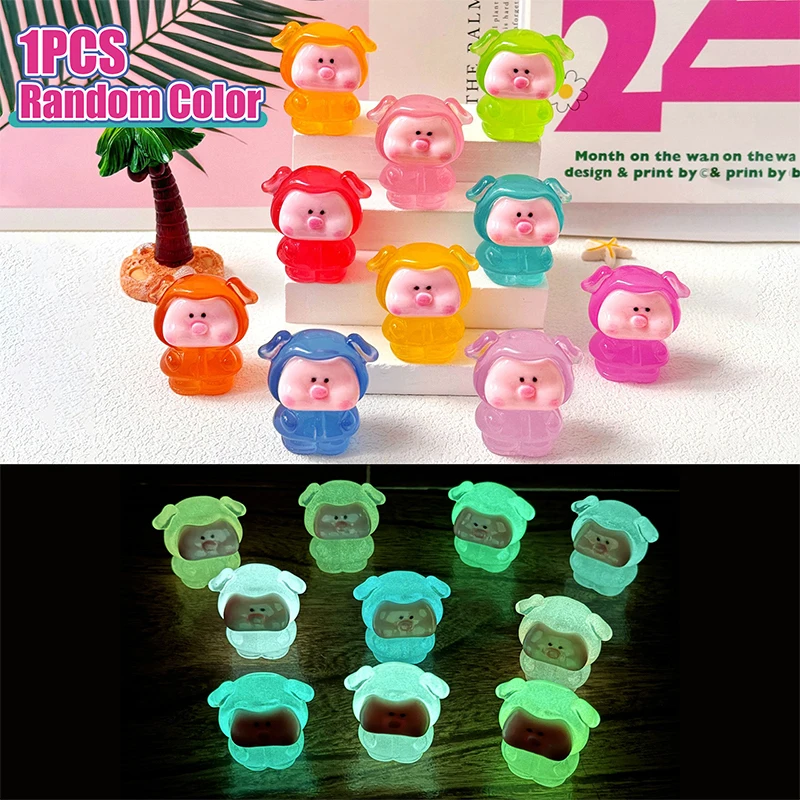 Мультяшная милая светящаяся мини-фигурка свиньи кавайное микропейзажное