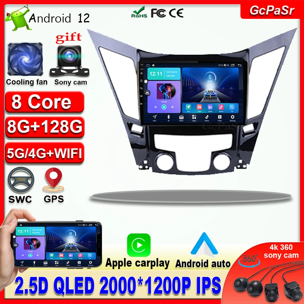 Купи DSP IPS 360 камеры Android 12 автомобильное радио для Hyundai Sonata 6 YF 2009 2014 Octa Core 8 ГБ + 128 ГБ No 2 Din DVD Android Авто QLED за 6,914 рублей в магазине AliExpress