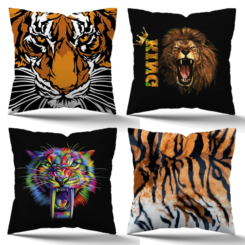 

Tiger Lion Print Pillowcase Home Cool Animals Pillow Case Decoration Sofa Chair Car Cushion Covers 45*45cm 2022 Creative Gift