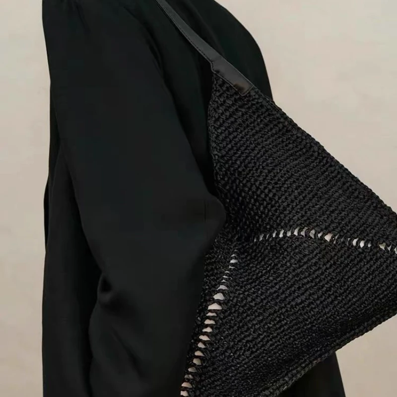 Сетчатая красная сумка-тоут с же автомобильной строчкой складная соломенная