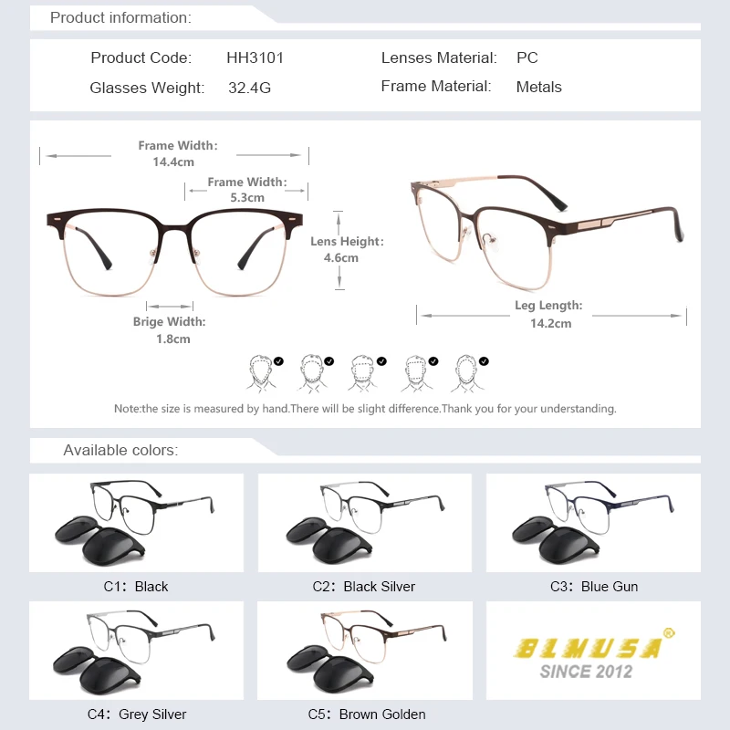 BLMUSA большие очки с магнитной клипсой для мужчин поляризационные солнцезащитные