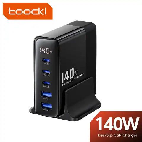 Toocki 140w 100w 65w gan зарядник Зарядное устройство сетевое с USB-портом и светодиодным дисплеем, 140/100/65 Вт зарядная станция зарядка для телефона быст...