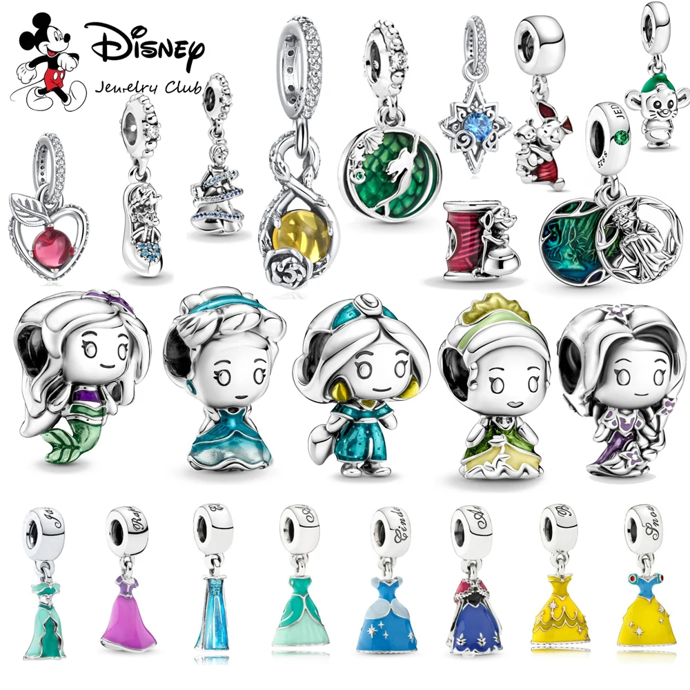 New 925 Sterling Silver Disney Mermaid Princess Elsa dress Charms Bead Fit Original Pandora Bracelets Charm DIY Women Jewelry