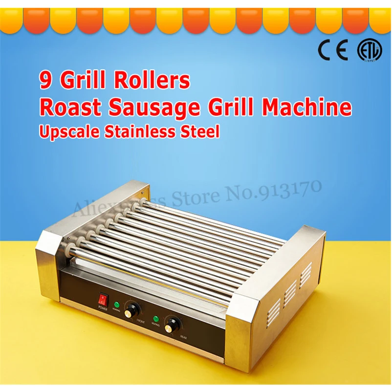 

Commercial Sausage Roasting Grill Hot Dog Maker 9 Rollers Stainless Steel Hotdog Roller Grilling Machine 1800-Watt Low Noise CE