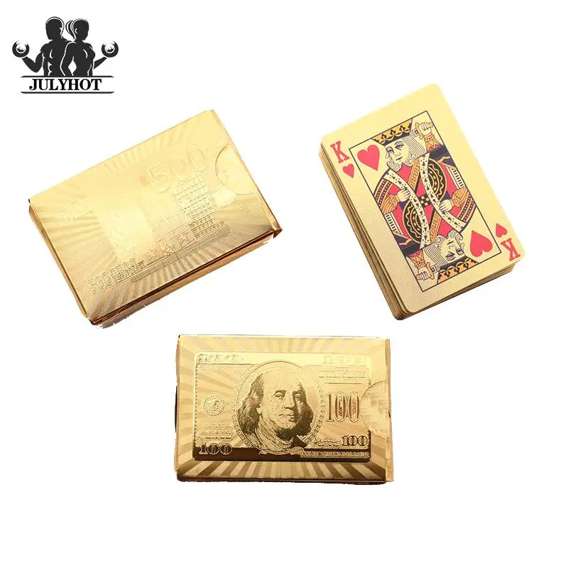 

Gold Plastic Poker Cards Waterproof Playing Game Cards Home Board Game Family Home Collection Gift Euro USD Style