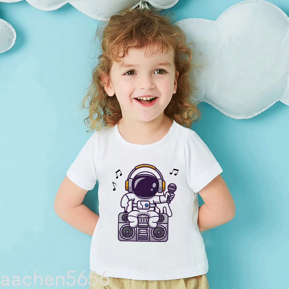 Young Children T-Shirt Creative Astronaut Short-sleeved Baby Clothes Summer Cartoon Cute Print Boy and Girl Top