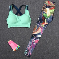 yoga tracksuit set with chest pad for women sports suits gym clothing fitness sportswear leggings socks bra 3 pcs sports wear
