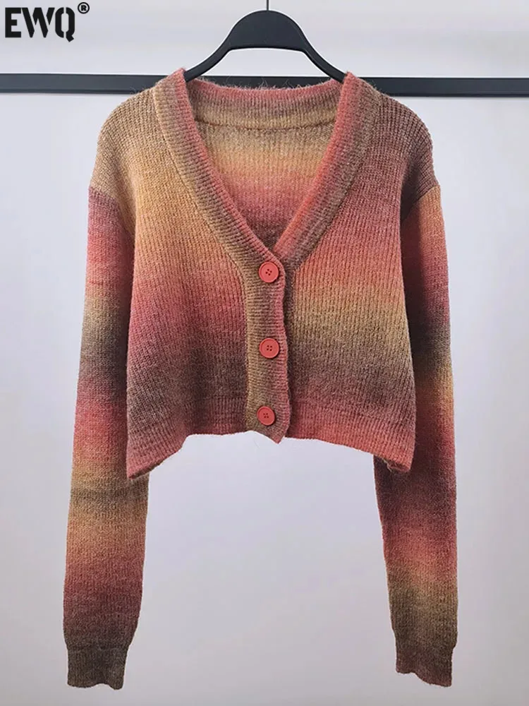 

Женская трикотажная верхняя одежда [EWQ], разноцветная теплая трикотажная верхняя одежда контрастных цветов с длинным рукавом, модель U6373 на осень-зиму 2023