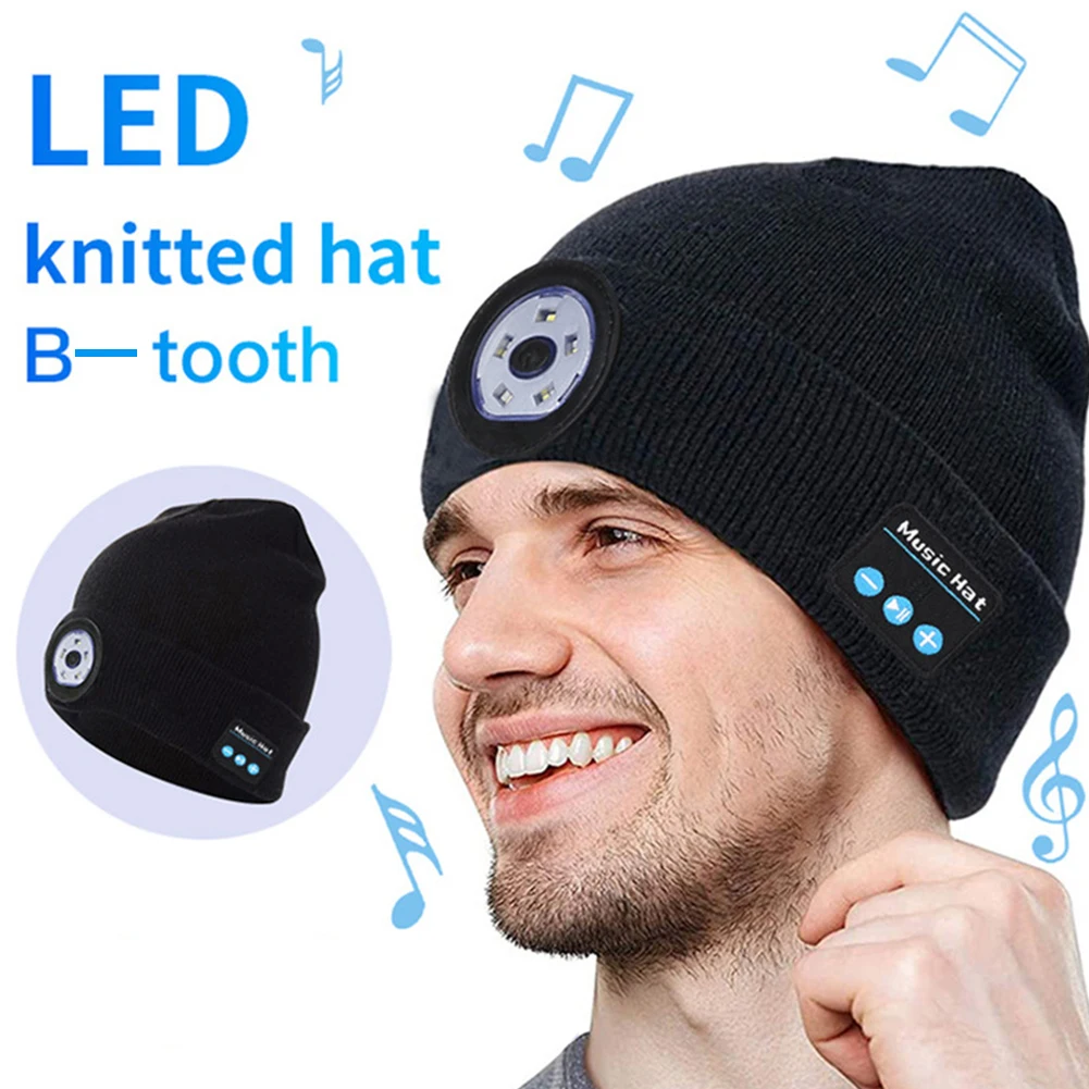 Bluetooth-Compatible Music Hat Beanie for Men Women Rechargeable with 3 Modes LED Light Knitted Winter Warm  Christams Gift