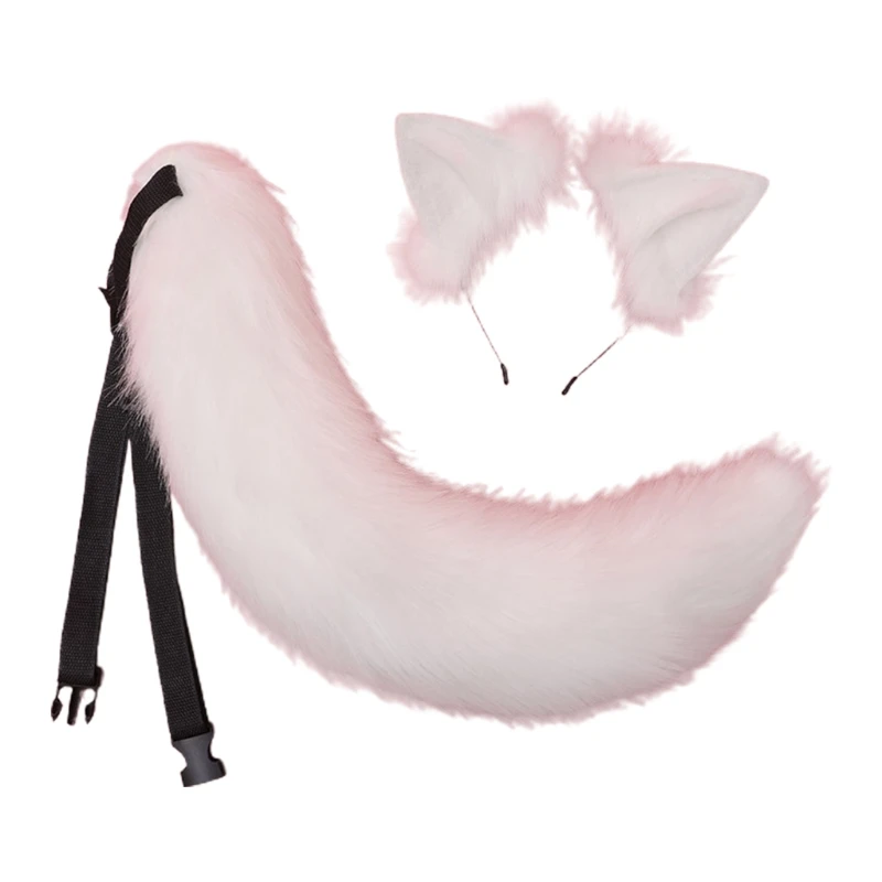 

Lolita Headbands Furry Animal Ears Headwear Tail Set Kawaii Hair Hoop for Halloween Cosplay Headpiece Party Supplies