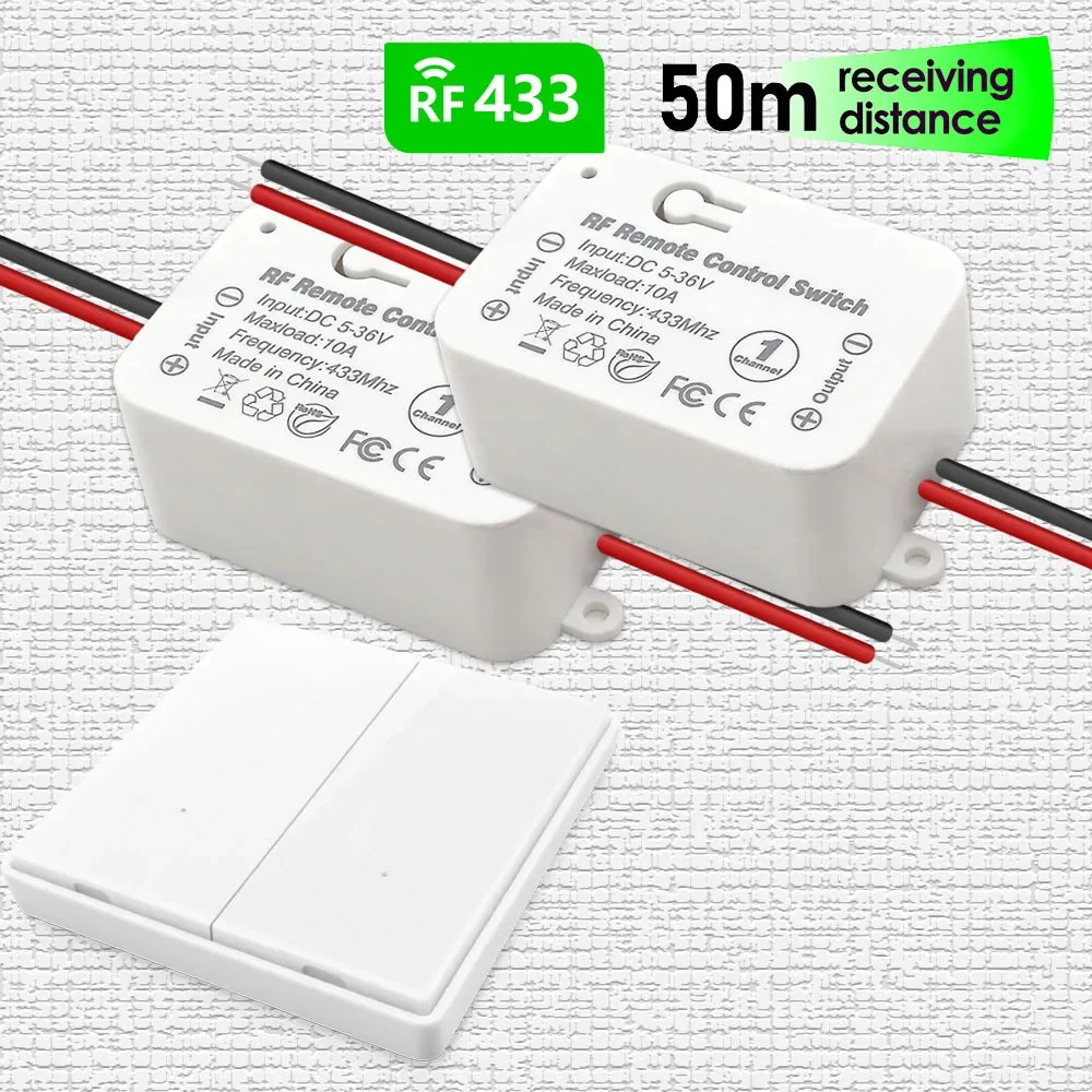 

Модуль переключателя беспроводного дистанционного управления, 433 МГц, 6 в, 12 В, 24 В, 30 В, 36 В постоянного тока, 1-канальный релейный приемник и переключатель радиочастотного передатчика для светодиодного вентилятора «сделай сам»
