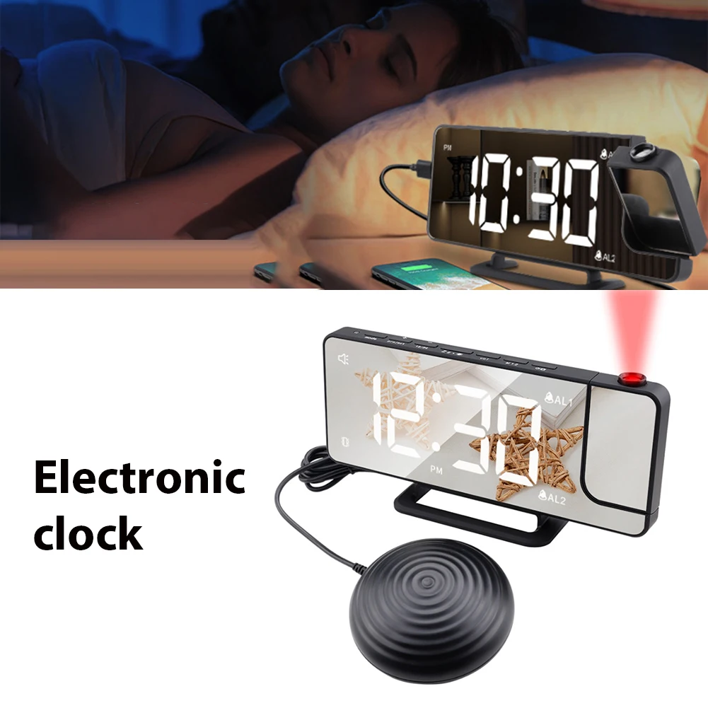 

LED Digital Vibrating Alarm Clock Projection Multifunctional Electronic Wake Up Bedroom Bedside Desktop Table Mirror Clock