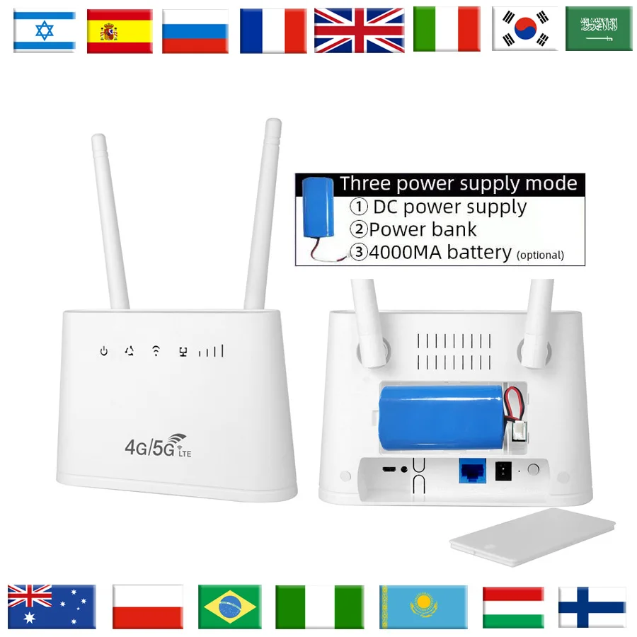 B311 4000mAh Battery Europe Africa Unlocked SIM Card USB 4G Wifi Router LTE 300Mbps Network For IP Camera/Outside Wi Fi Coverage