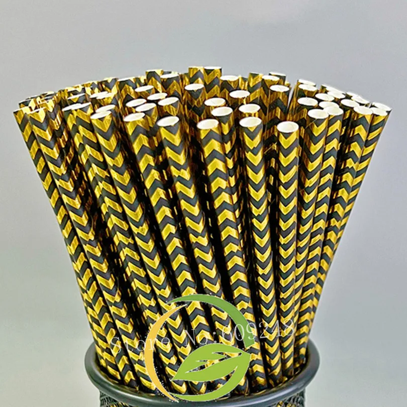 

100 шт. черная Золотая фольга бумага с узором «шеврон» соломинки, металлические зигзаг волна Выпускной Новый год 50th день рождения колледж веч...