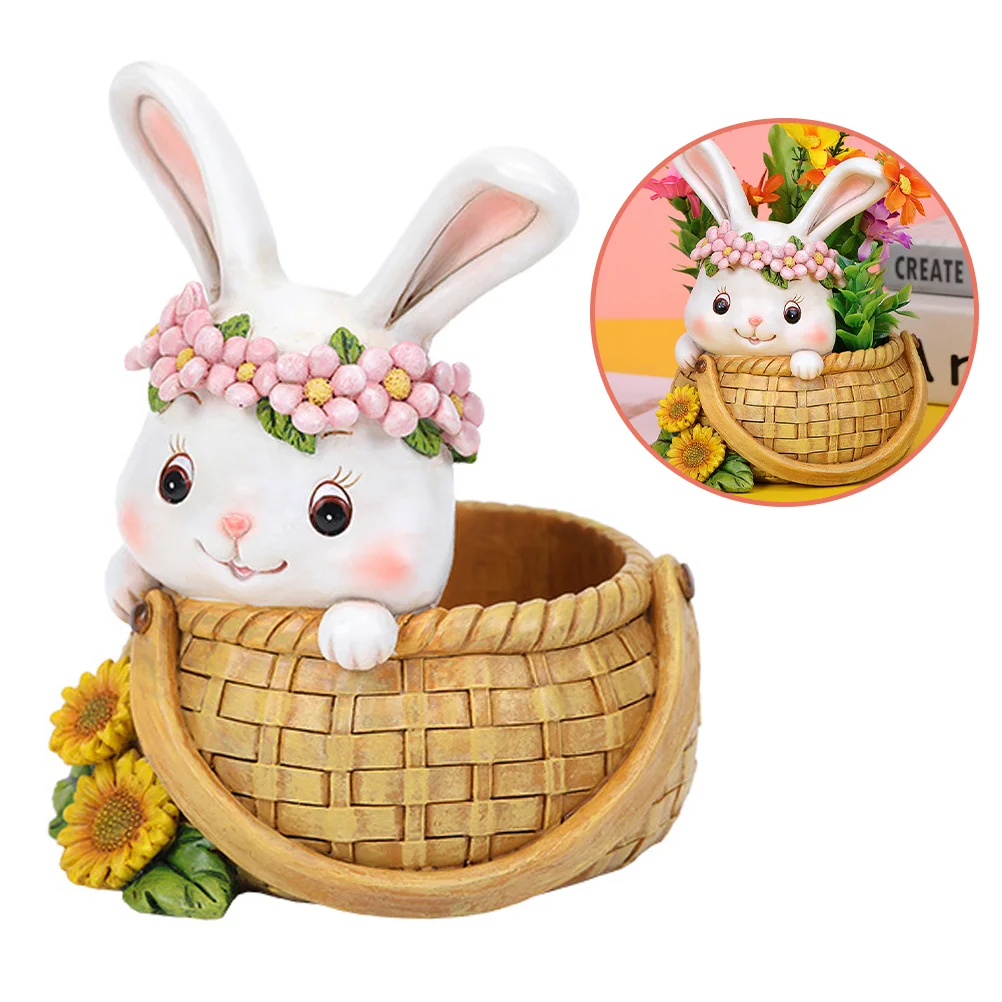 

Small Indoor Pots Little Cute Rabbit Lying The Basket Succulent Planter Juicy Shaped Succulents Resin Office