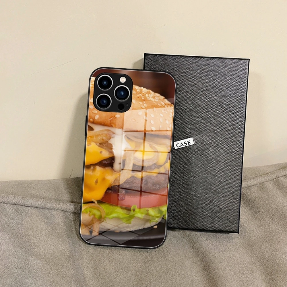 Чехол для телефона с изображением картофеля фри и бургеров закаленное стекло IPhone