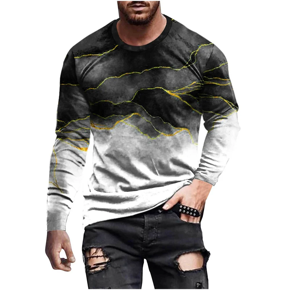 

Men's Casual Long Sleeved Sports 3D Digital Printing Corrugated T-shirt Street Trend 3D Printing Long Sleeved T-shirt XS-6XL